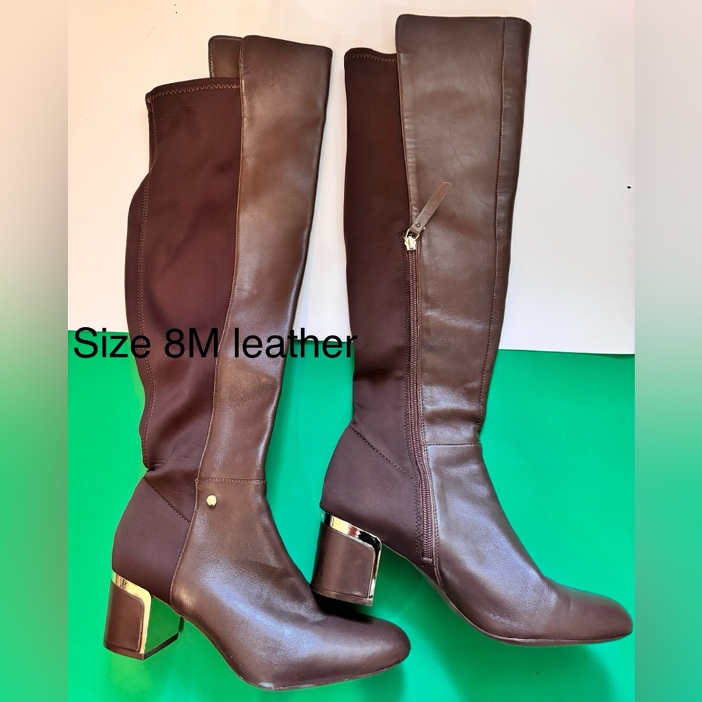 DKNY Brown Heeled Boots with Gold Accents